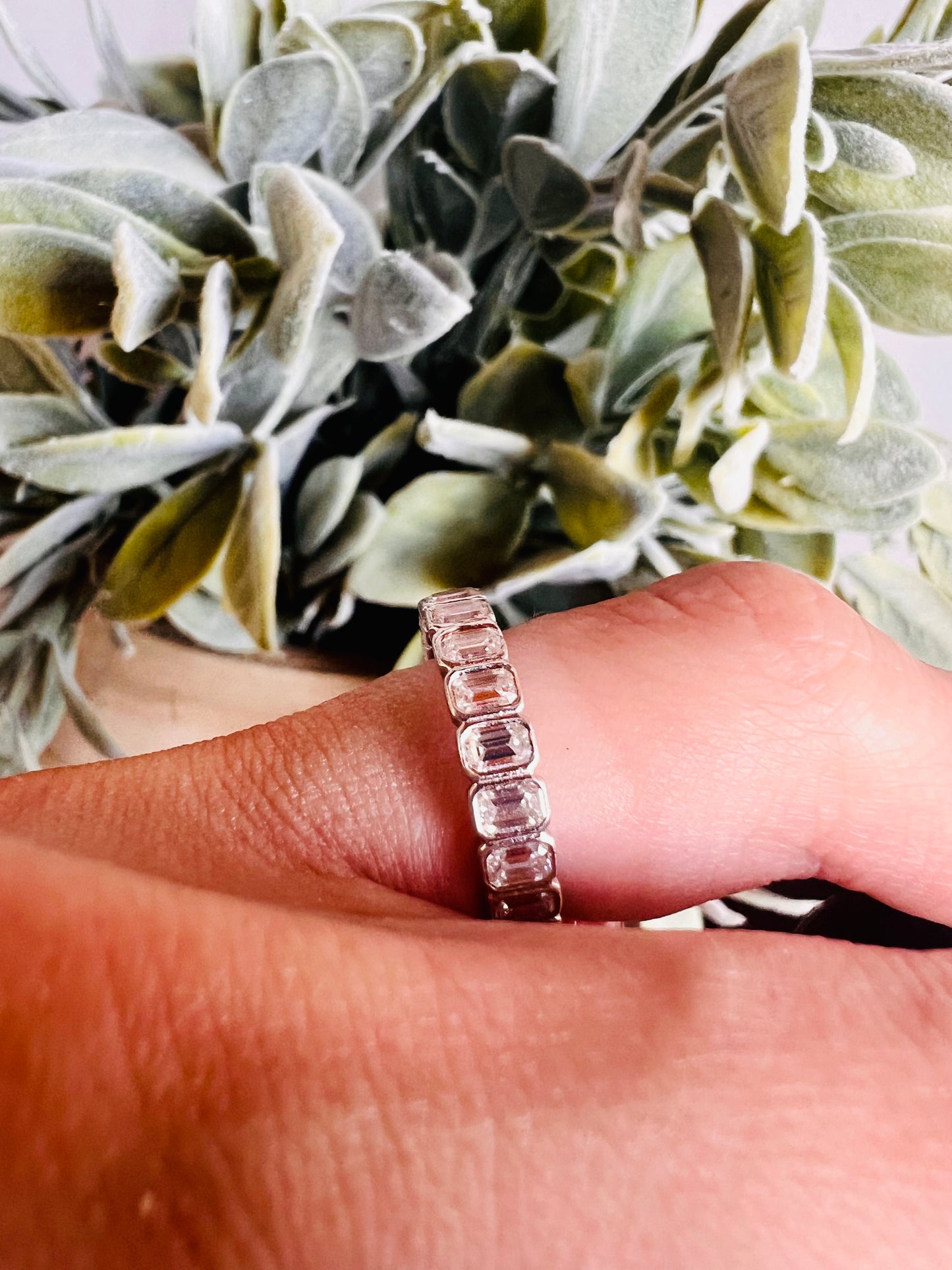 Emerald Bezel Moissanite Band