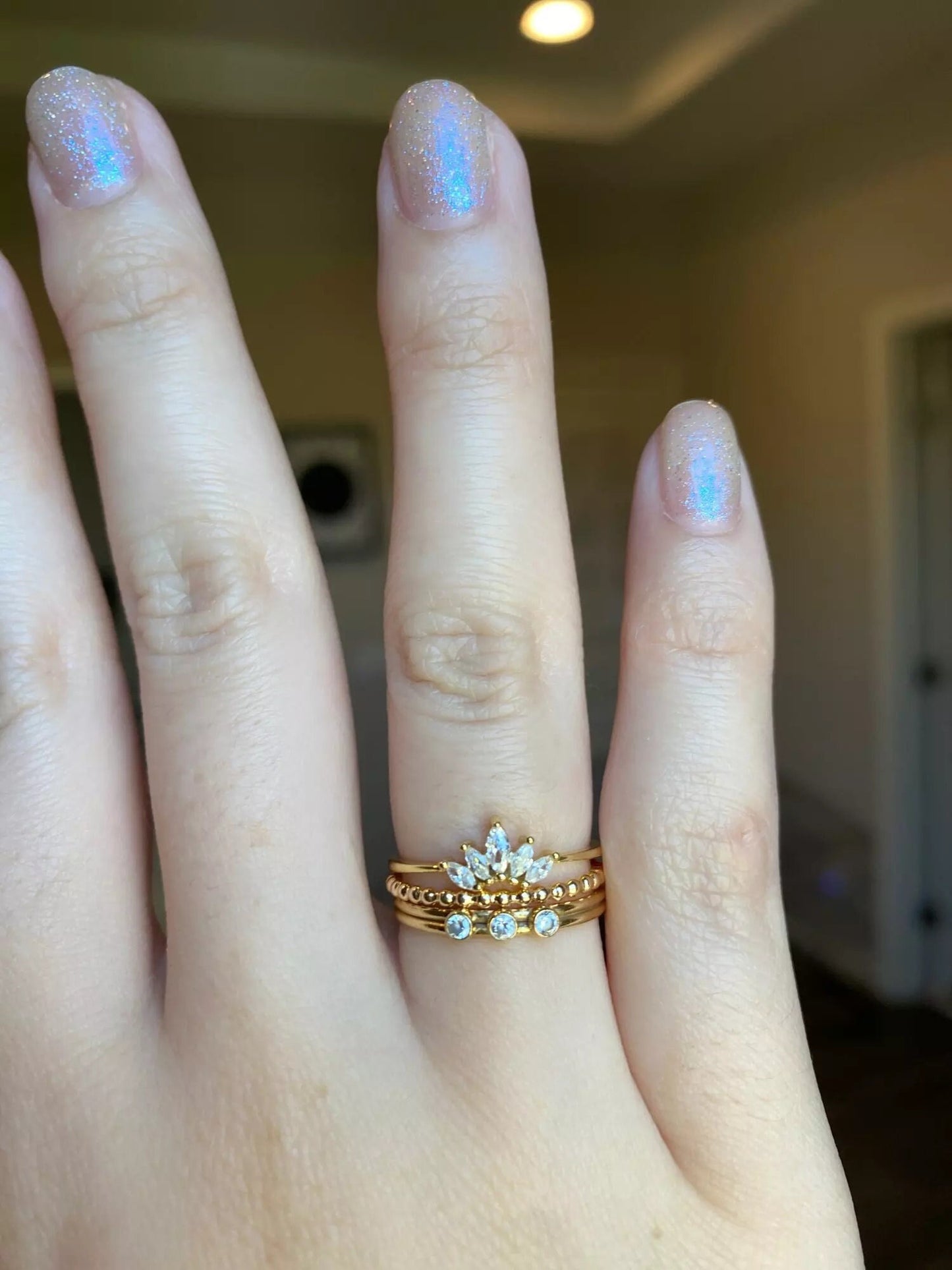 Dainty Arch Ring | Sterling Silver, Gold Plated Curved Ring | CZ Marquise Art Deco Band | Stacking Ring Wedding Band | Vintage Delicate Ring