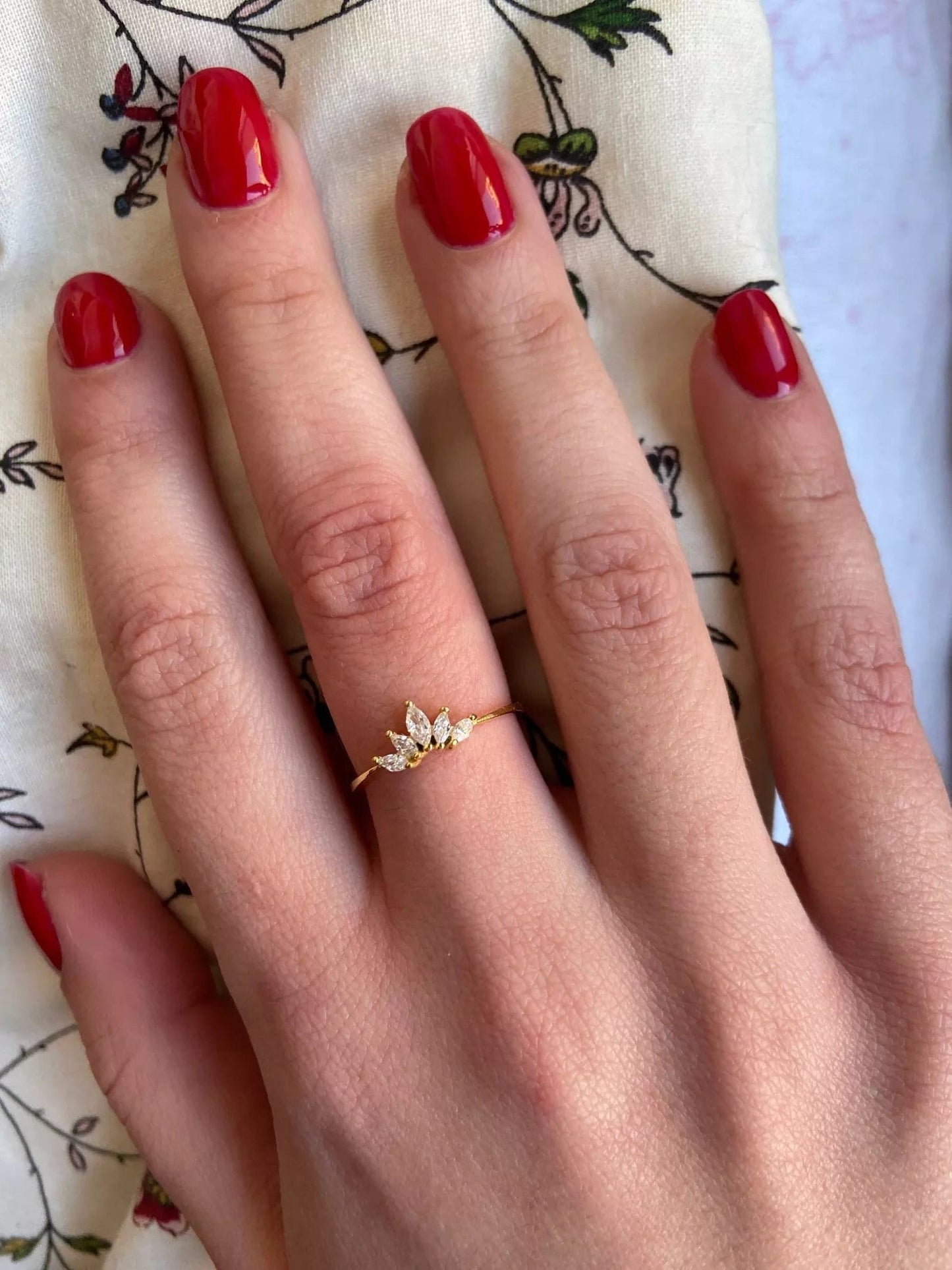 Dainty Arch Ring | Sterling Silver, Gold Plated Curved Ring | CZ Marquise Art Deco Band | Stacking Ring Wedding Band | Vintage Delicate Ring