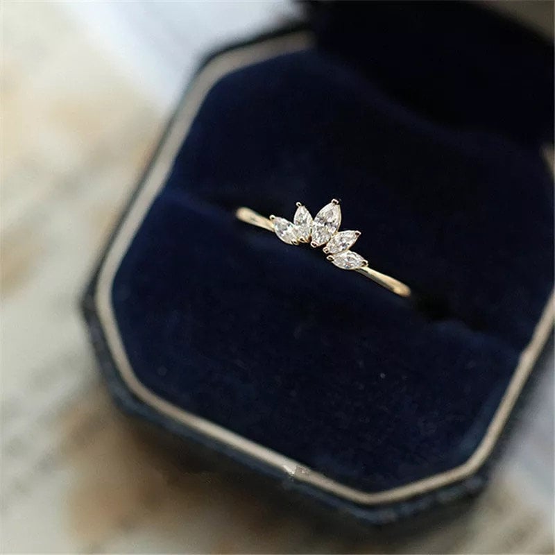 Dainty Arch Ring | Sterling Silver, Gold Plated Curved Ring | CZ Marquise Art Deco Band | Stacking Ring Wedding Band | Vintage Delicate Ring