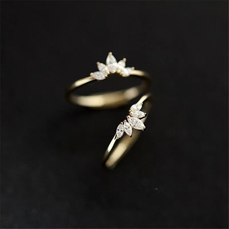 Dainty Arch Ring | Sterling Silver, Gold Plated Curved Ring | CZ Marquise Art Deco Band | Stacking Ring Wedding Band | Vintage Delicate Ring