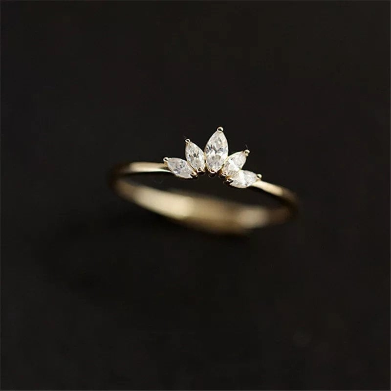 Dainty Arch Ring | Sterling Silver, Gold Plated Curved Ring | CZ Marquise Art Deco Band | Stacking Ring Wedding Band | Vintage Delicate Ring