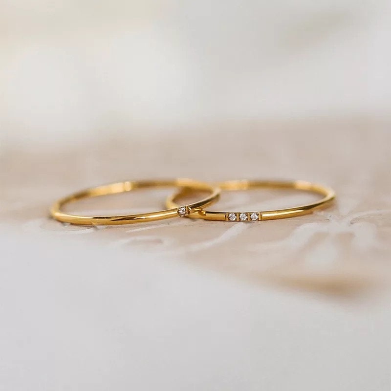 18K Gold Ring, Minimalist Diamond Engagement Ring For Woman, Dainty Gold Ring,Tiny Ring,Thin Ring, Stacking Ring,Statement Ring,Wedding Ring