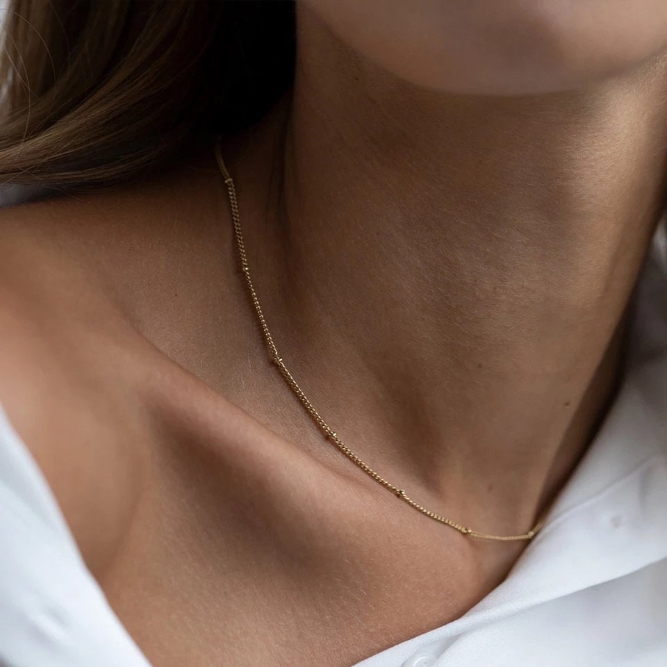 18K Gold Dainty Satellite Necklace | Beaded Necklace | Gold stainless steel necklace | Water, Tarnish Resistant Chain | gift for her