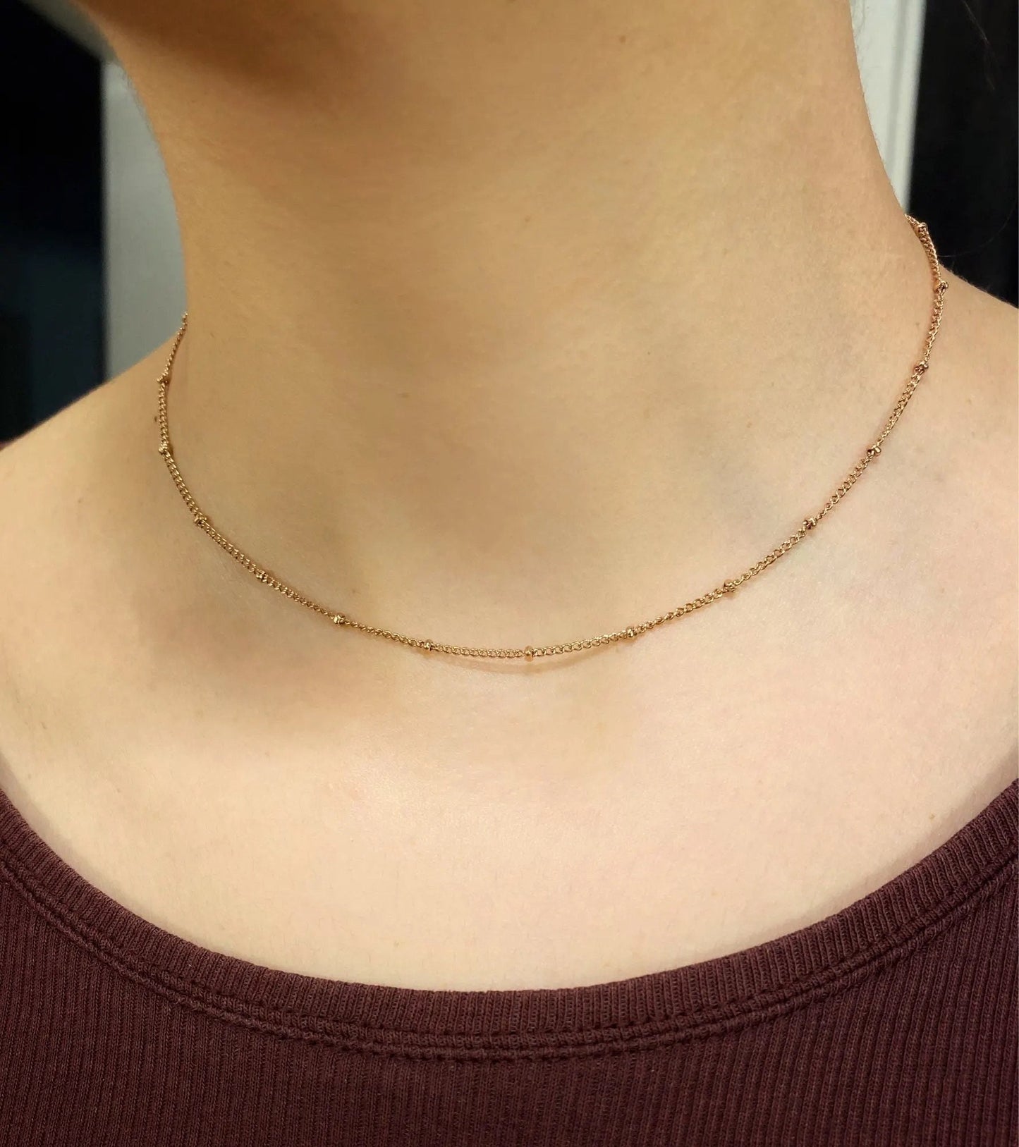 18K Gold Dainty Satellite Necklace | Beaded Necklace | Gold stainless steel necklace | Water, Tarnish Resistant Chain | gift for her