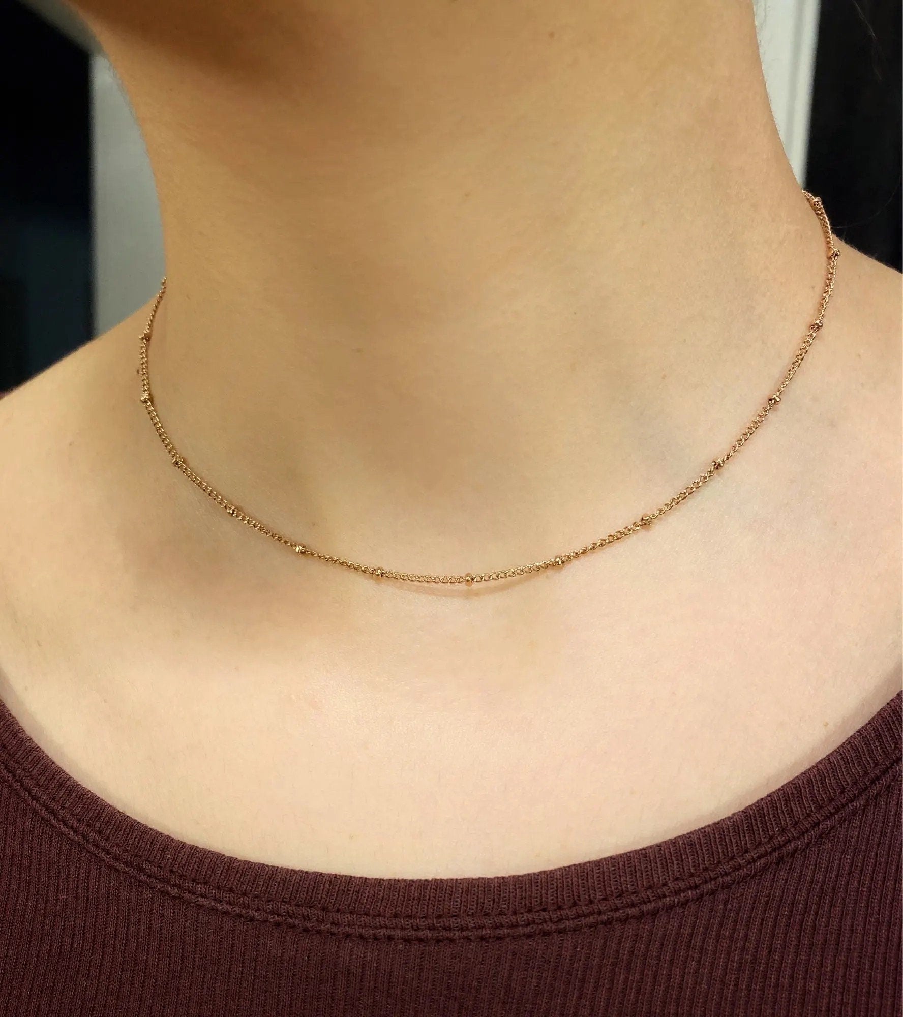 18K Gold Dainty Satellite Necklace | Beaded Necklace | Gold stainless steel necklace | Water, Tarnish Resistant Chain | gift for her