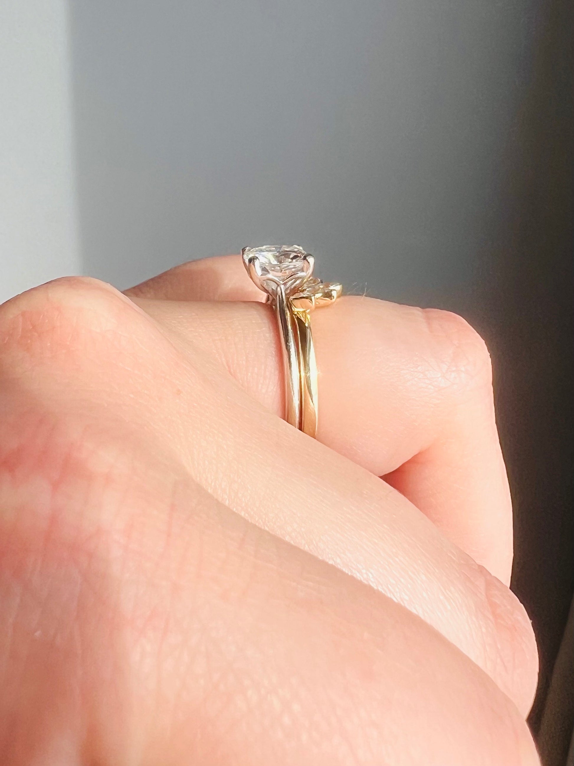 Custom Moissanite Marquise Stacking Ring | Curved Wedding Ring Women | Bezel Marquise Sunburst Ring | Minimalist Nesting Ring Real Gold