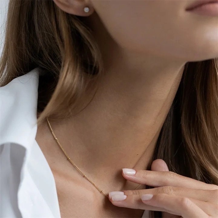 18K Gold Dainty Satellite Necklace | Beaded Necklace | Gold stainless steel necklace | Water, Tarnish Resistant Chain | gift for her