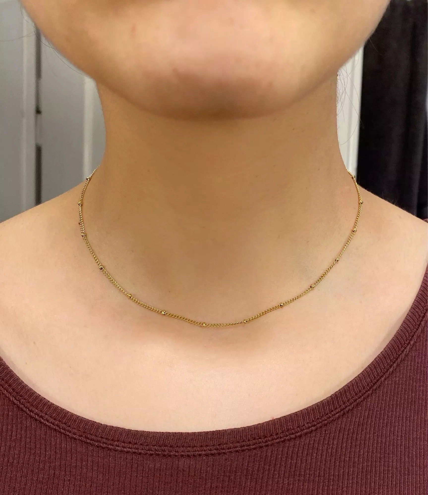 18K Gold Dainty Satellite Necklace | Beaded Necklace | Gold stainless steel necklace | Water, Tarnish Resistant Chain | gift for her