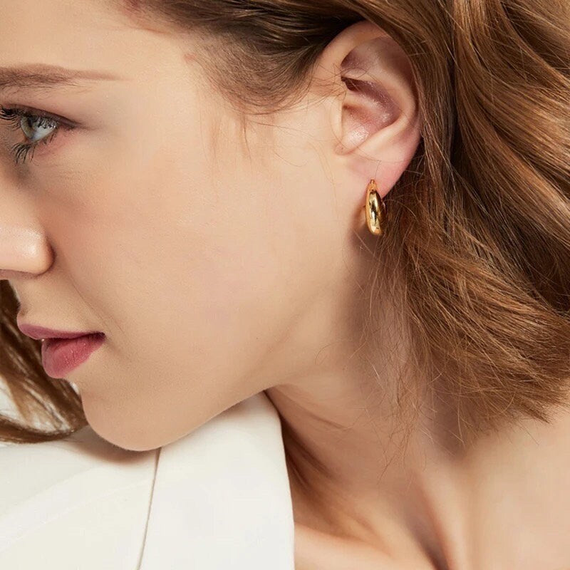 Gold Hoop Earrings| S925 Hoop Earrings | Gold Plated Hoops | Chunky Hoop Earrings | Large Gold Hoop Earrings | Chunky Gold Huggies | Gift He