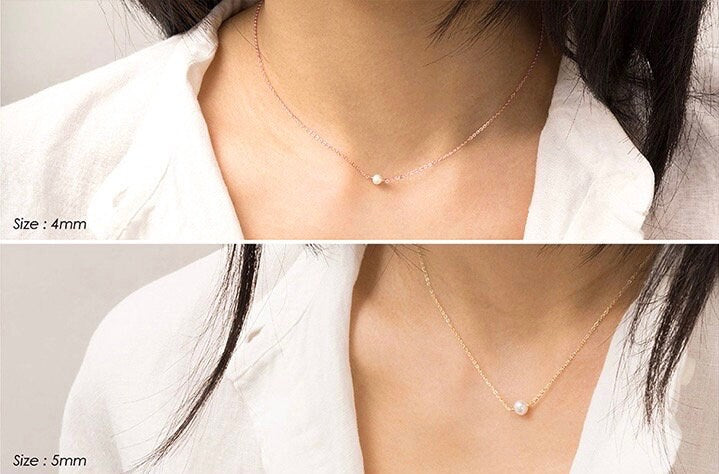 Gold Pearl Layering Chain | Thin Choker Necklace | Dainty Minimal Necklace | Bridesmaid Jewelry | Simple Pearl Chain | Bridal Necklace |Gift