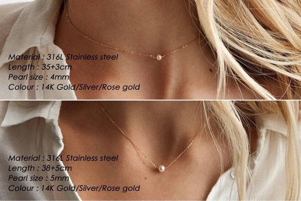 Gold Pearl Layering Chain | Thin Choker Necklace | Dainty Minimal Necklace | Bridesmaid Jewelry | Simple Pearl Chain | Bridal Necklace |Gift