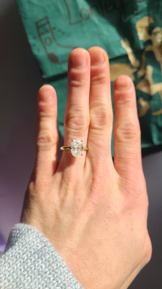 3.5 Carat Oval Crushed Ice Moissanite Solitaire Engagement Ring | D VVS, S925, 10K, 14K, 18K White, Yellow Gold | Elongated Oval Ring | Gift