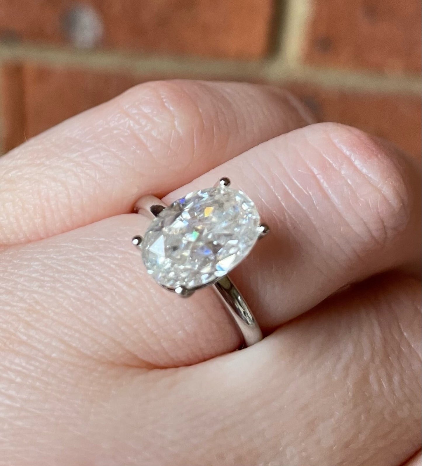3.5 Carat Oval Crushed Ice Moissanite Solitaire Engagement Ring | D VVS, S925, 10K, 14K, 18K White, Yellow Gold | Elongated Oval Ring | Gift