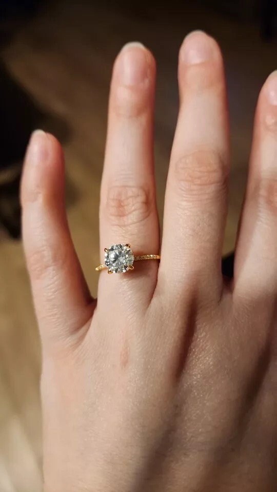 2ct Classic Pave Solitaire Engagement Ring, 4 Prong Wedding Ring, Promise Ring, BridalRing, Sterling Silver | D, VVS1, S925, 10K, 14K | Gift