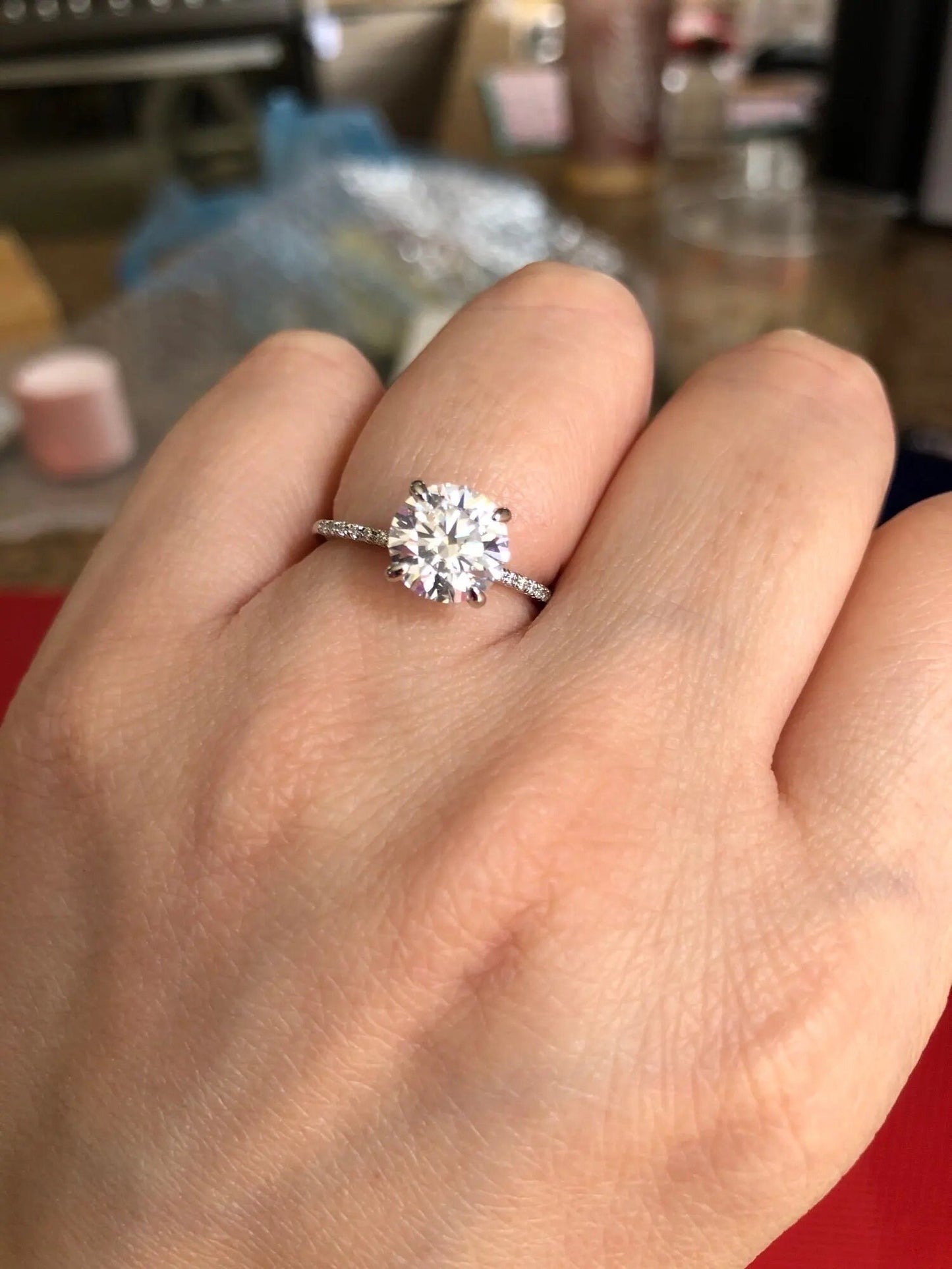 2ct Classic Pave Solitaire Engagement Ring, 4 Prong Wedding Ring, Promise Ring, BridalRing, Sterling Silver | D, VVS1, S925, 10K, 14K | Gift