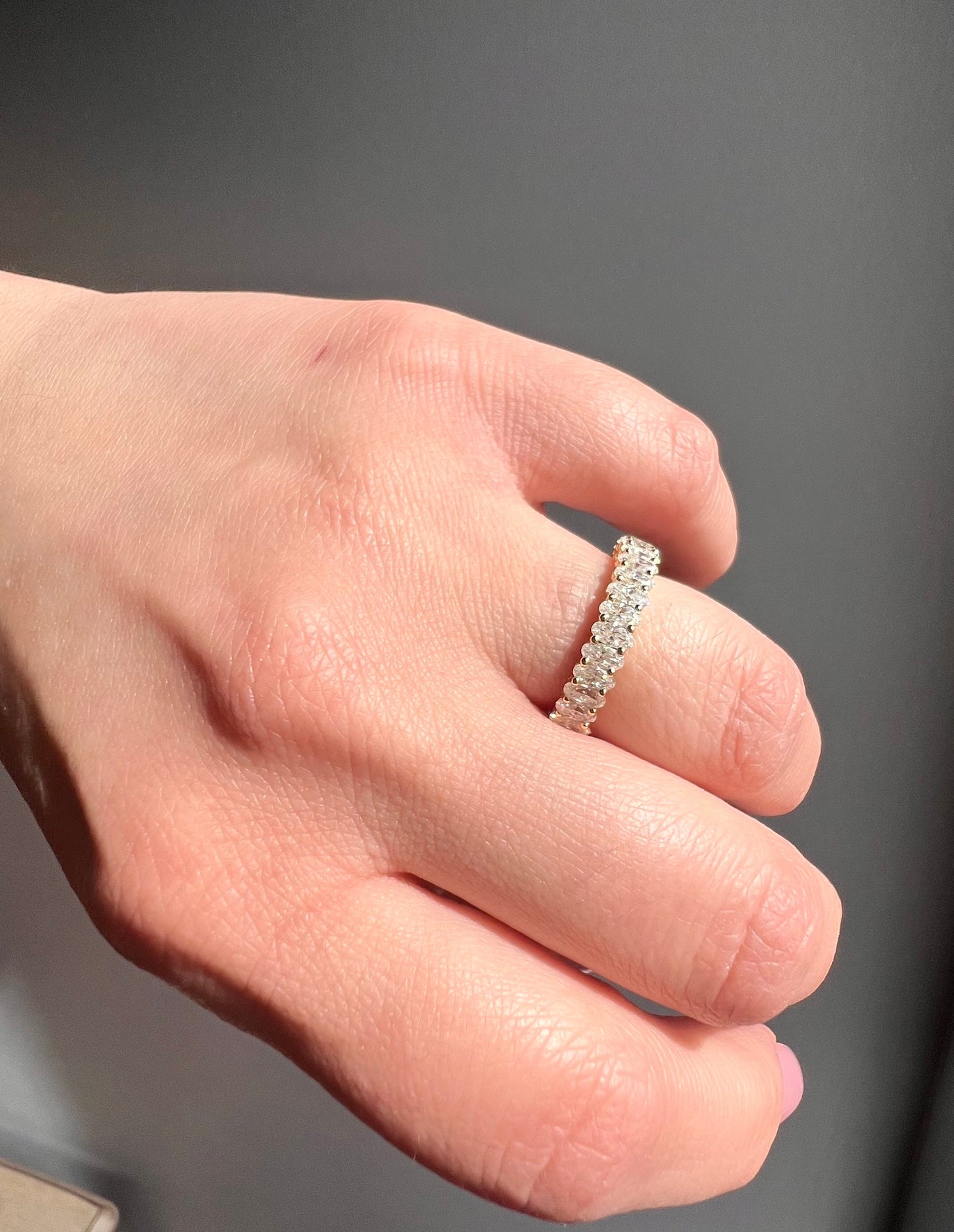 Oval Moissanite Wedding Band | Yellow Gold Unique Half Eternity Wedding Band | Vintage Stacking Ring | Matching Bridal Promise |Gift for Her