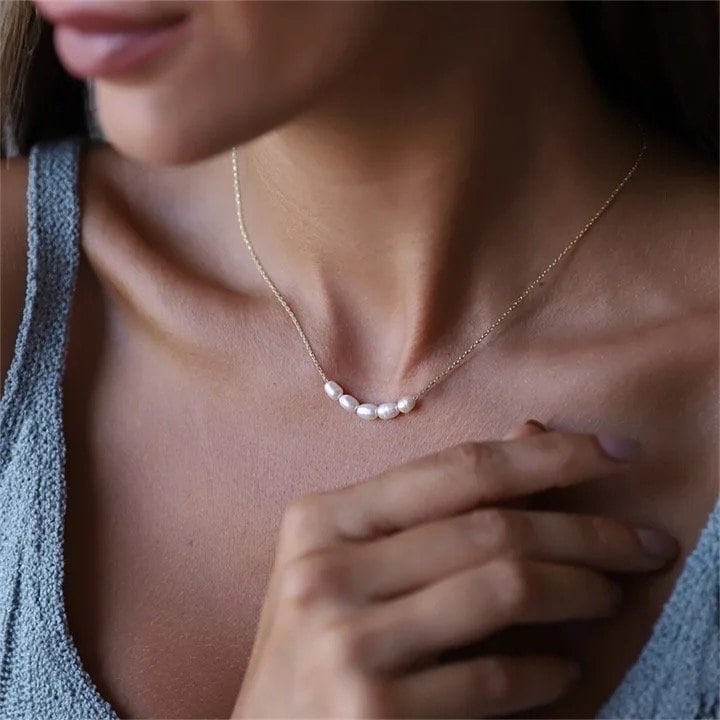 Gold Pearl Layering Necklace | Thin Necklace | Dainty Minimal Necklace | Bridesmaid Jewelry | Simple Pearl Chain | Bridal Necklace |Gift her