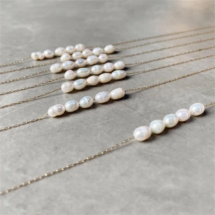 Gold Pearl Layering Necklace | Thin Necklace | Dainty Minimal Necklace | Bridesmaid Jewelry | Simple Pearl Chain | Bridal Necklace |Gift her