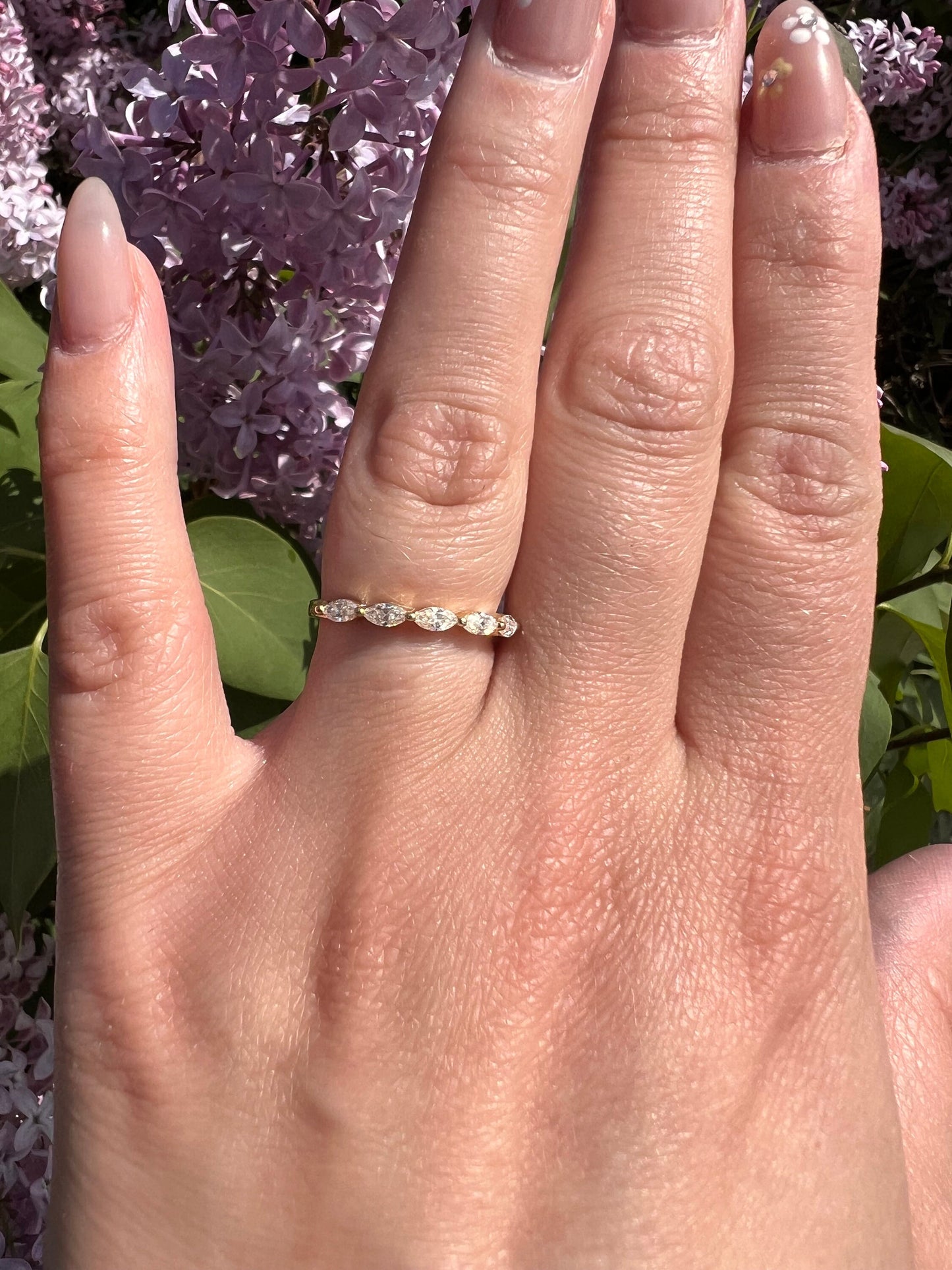 Marquise Wedding Band |Vintage Yellow Gold Stacking Band |Marquise Moissanite Half Eternity Matching Band Antique Anniversary Ring | For Her