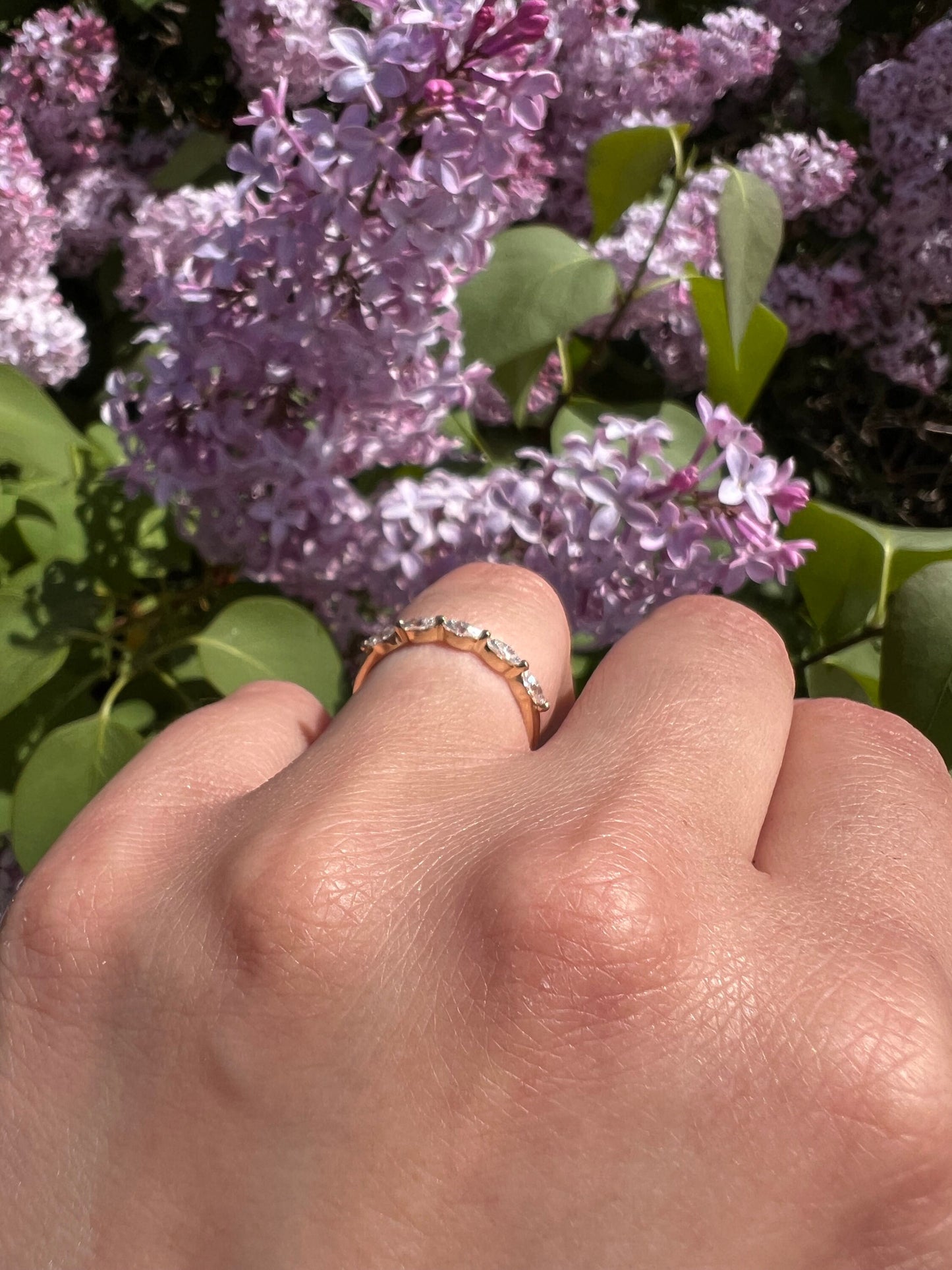 Marquise Wedding Band |Vintage Yellow Gold Stacking Band |Marquise Moissanite Half Eternity Matching Band Antique Anniversary Ring | For Her