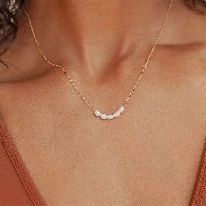 Gold Pearl Layering Necklace | Thin Necklace | Dainty Minimal Necklace | Bridesmaid Jewelry | Simple Pearl Chain | Bridal Necklace |Gift her