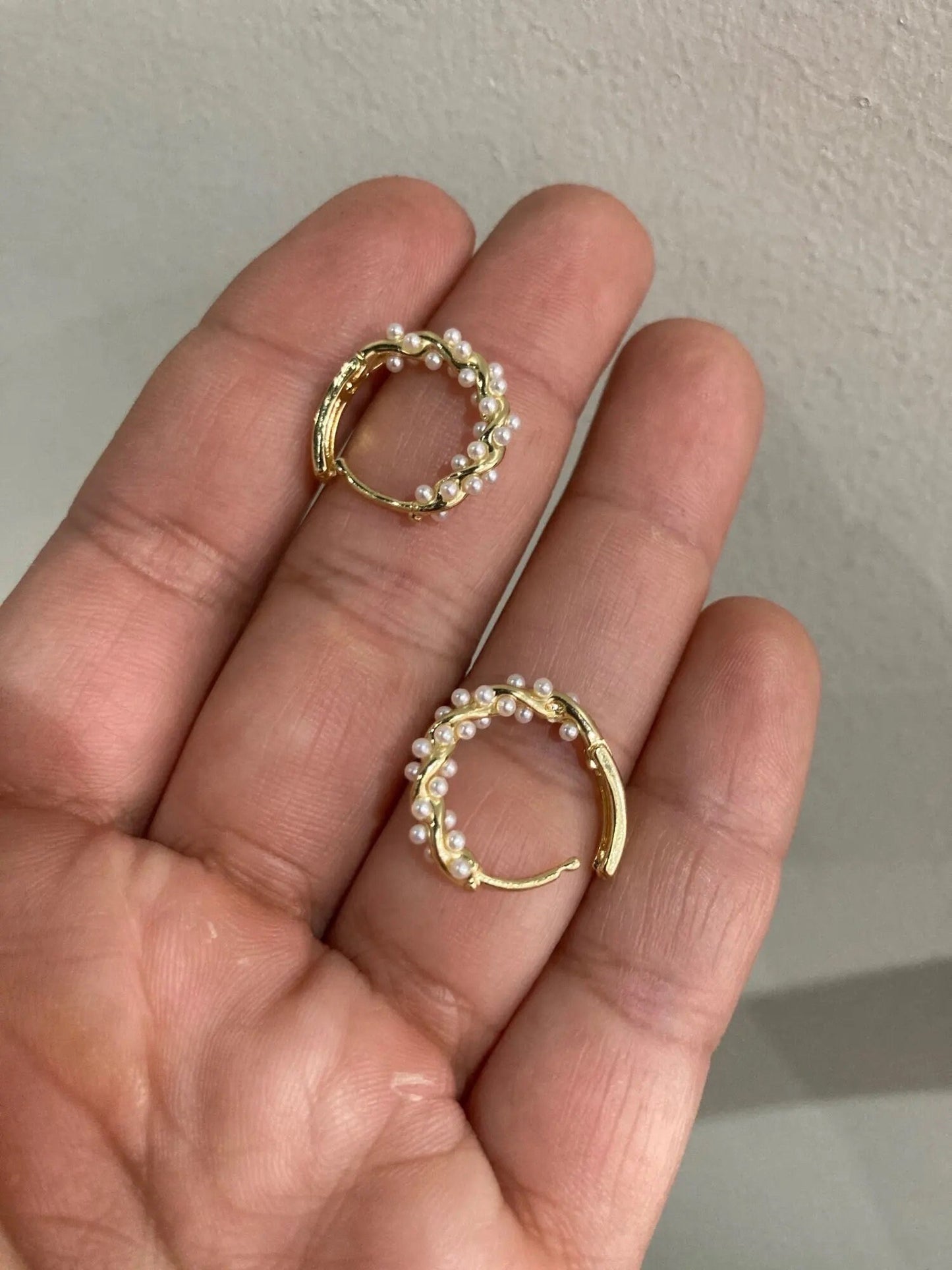 Gold Pearl Hoop Earrings |Gold Plated Hoops |Pearl Earrings |Small Hoop Earrings |Delicate Gold Hoop Earrings |Pearl Gold Huggies | Gift Her