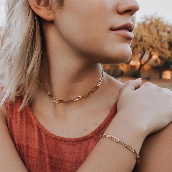 Gold Minimal PaperClip Chain Necklace Choker |Gold Paperclip ChokerWater and Tarnish Resistant Chain |Gift for her |Unisex layering Necklace