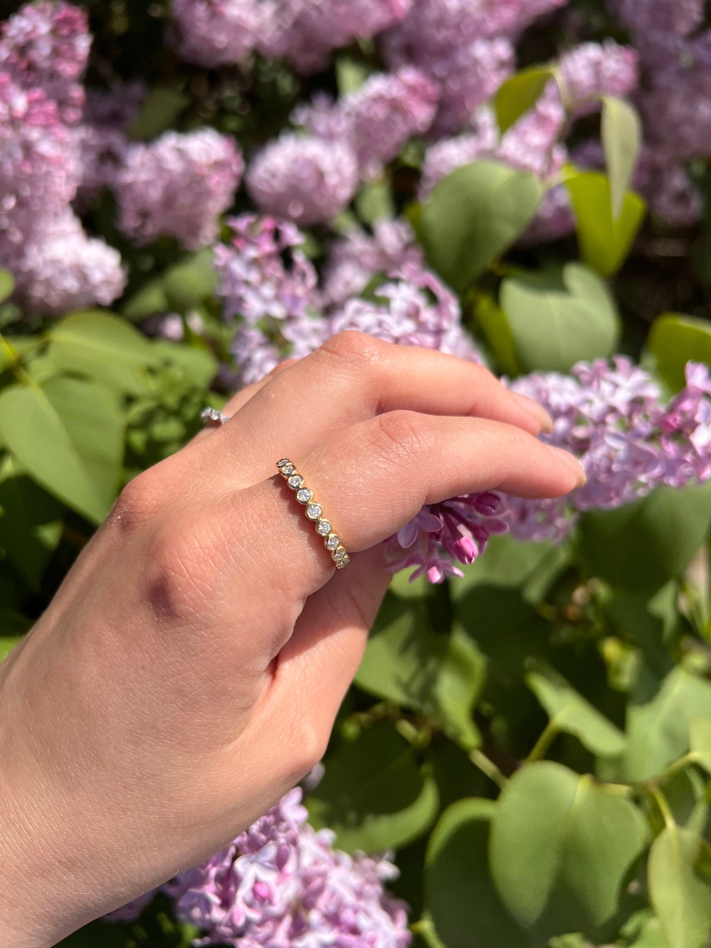 Bezel Round Moissanite Band | Eternity Stacking Ring | Bezel Wedding Ring Women | Sterling Silver .925 Round Bezel 2mm Moissanite Eternity