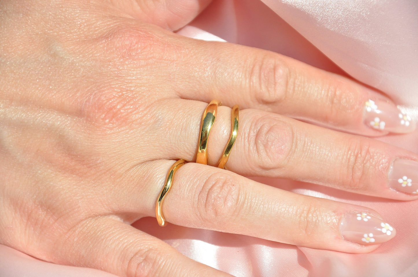 18K Gold Ring Non-tarnish Gold Ring | 18k Gold Filled Wave Rings | Irregular Shape Stacking Rings | Stainless Steel Gold