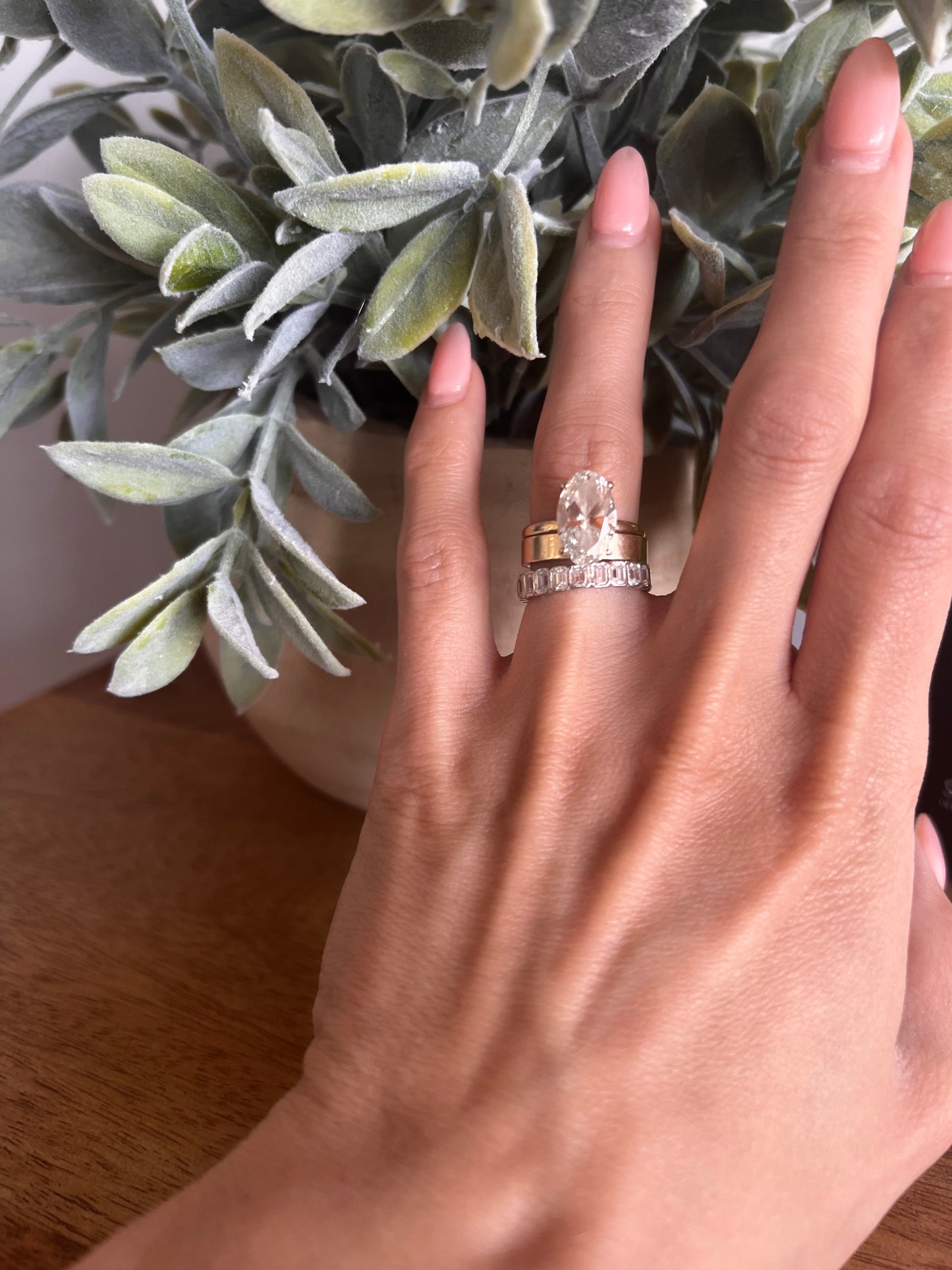 Emerald Bezel Moissanite Band