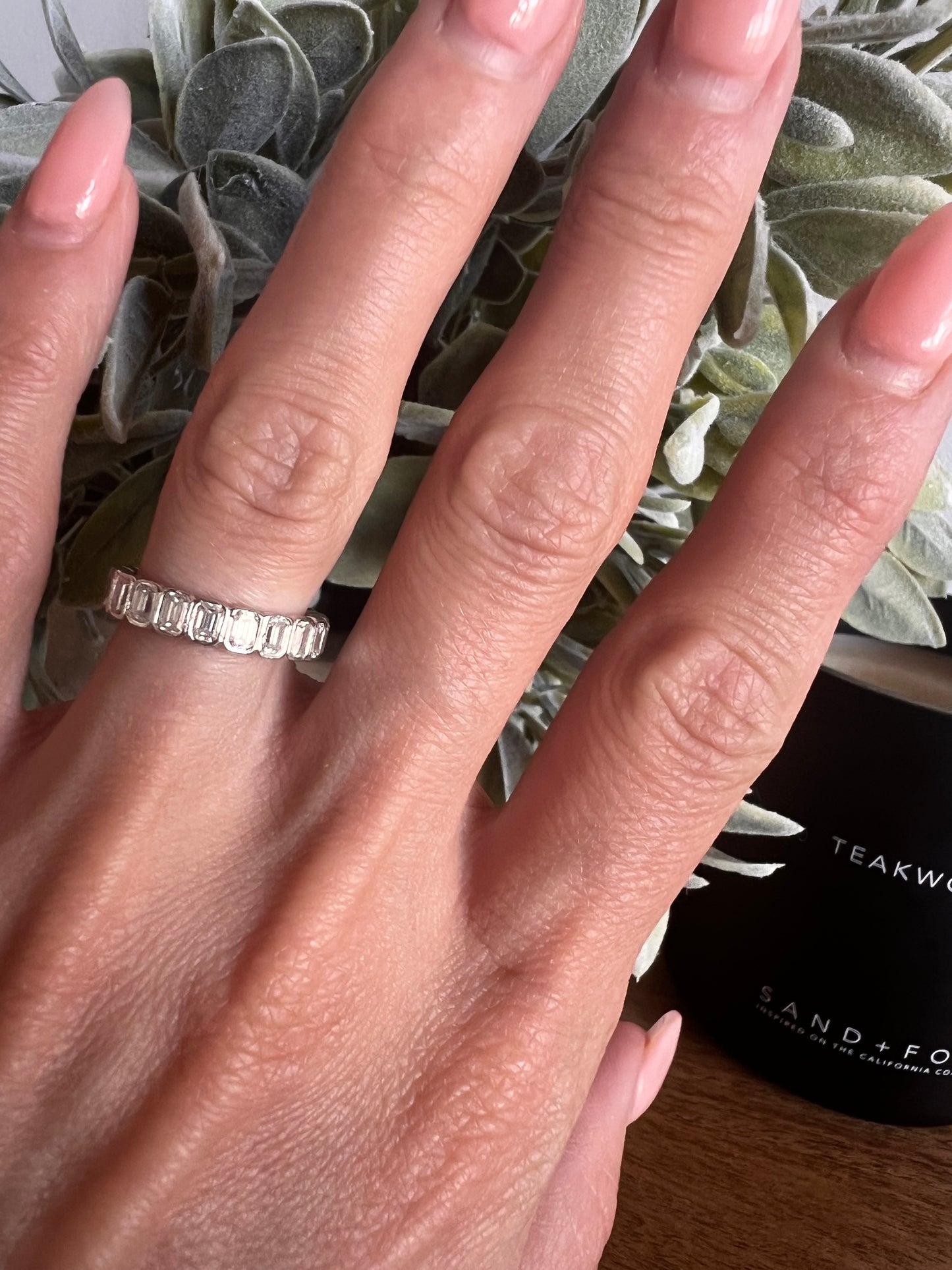 Emerald Bezel Moissanite Band