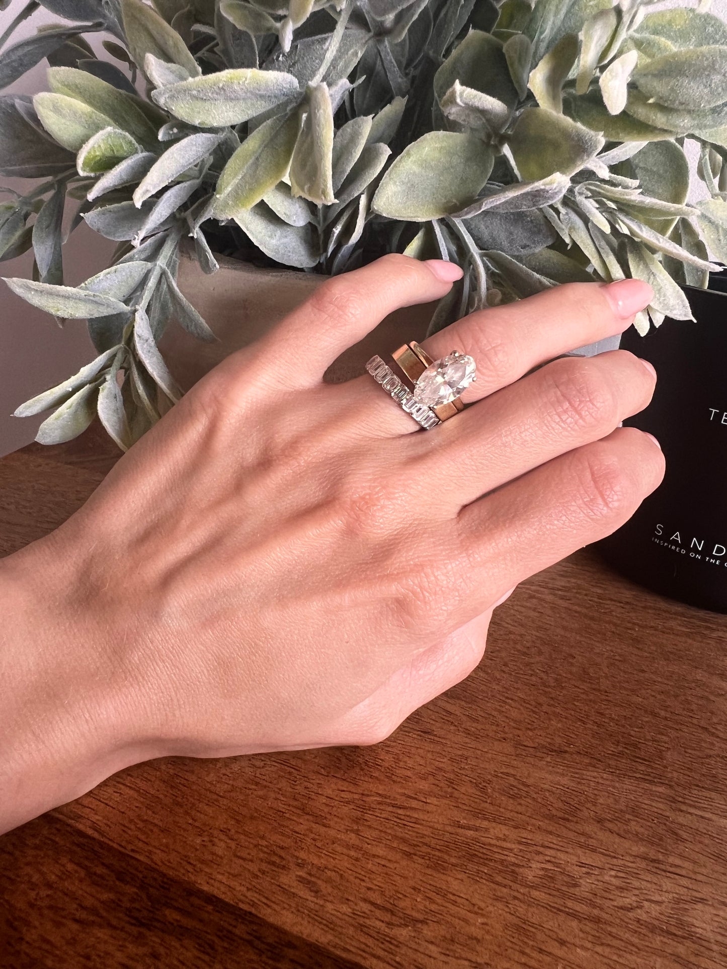 Emerald Bezel Moissanite Band