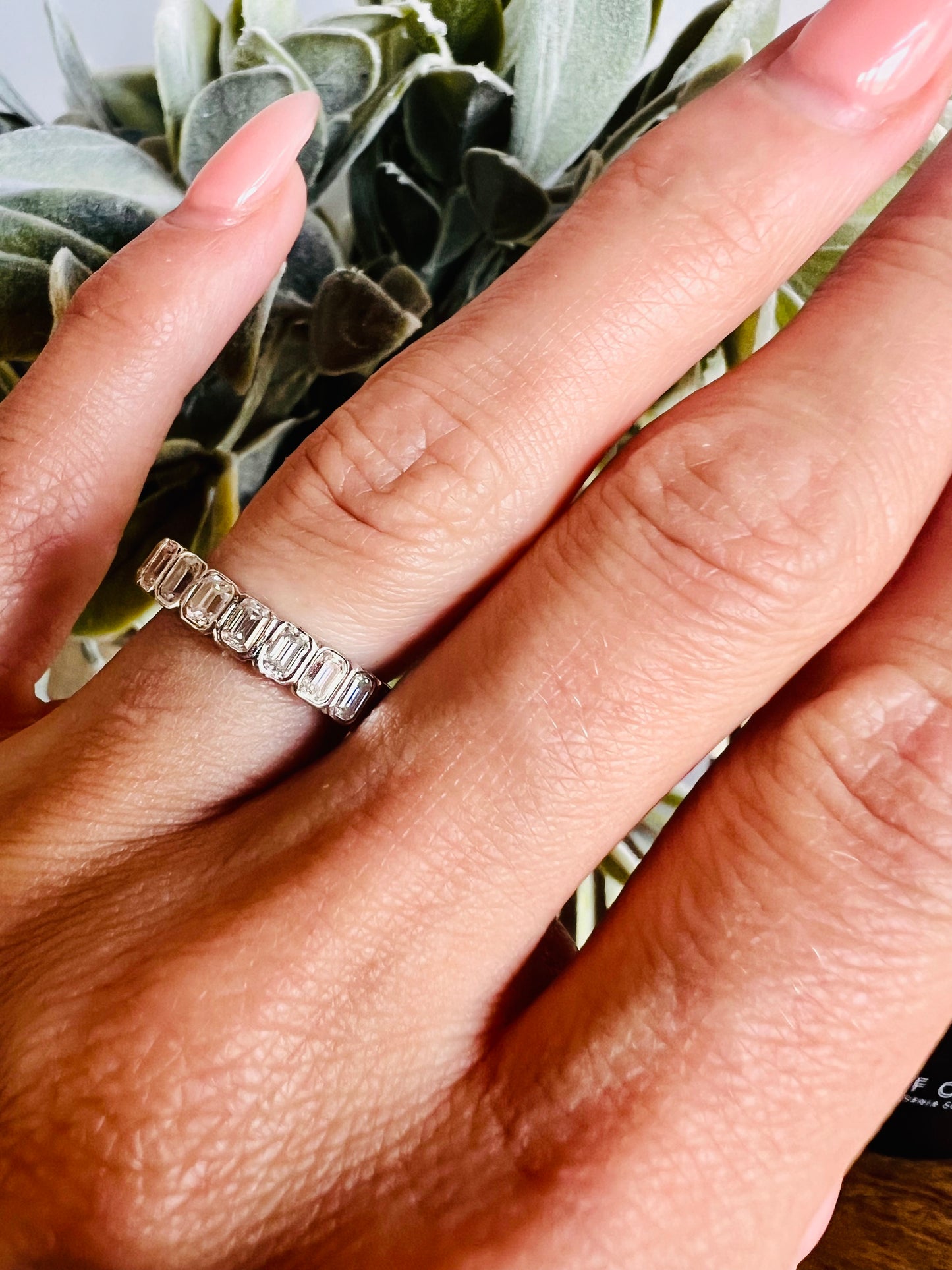 Emerald Bezel Moissanite Band