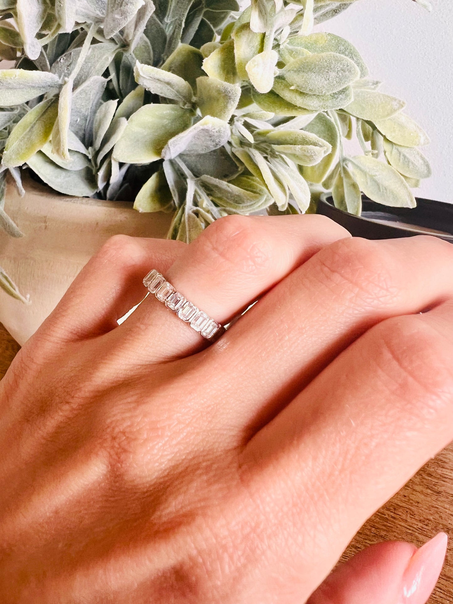 Emerald Bezel Moissanite Band