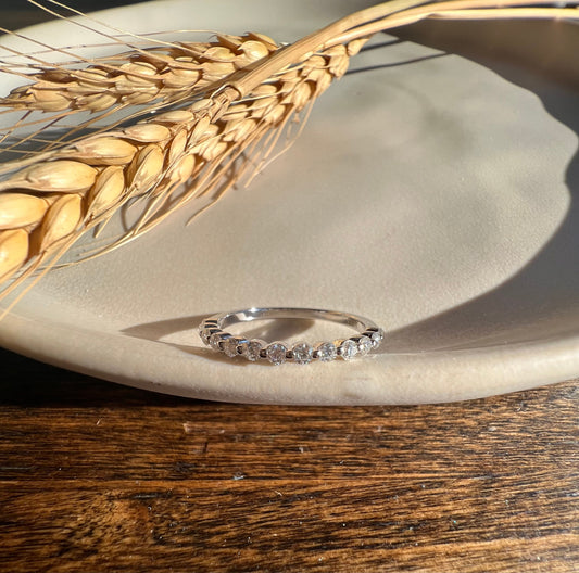 Single Prong Half Eternity Band | 1.8mm Moissanite Wedding Band | Stackable Anniversary Band | Bubble Band | Minimalist Ring | Gift for Her