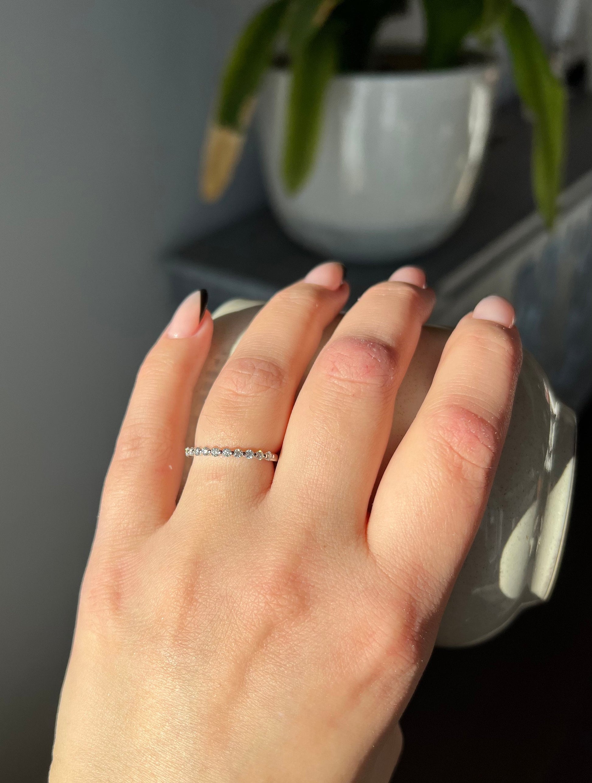 Single Prong Half Eternity Band | 1.8mm Moissanite Wedding Band | Stackable Anniversary Band | Bubble Band | Minimalist Ring | Gift for Her