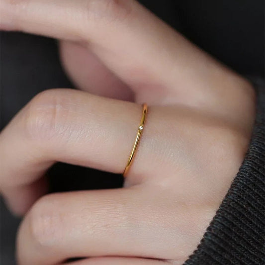 18K Gold Ring, Minimalist Diamond Engagement Ring For Woman, Dainty Gold Ring,Tiny Ring,Thin Ring, Stacking Ring,Statement Ring,Wedding Ring