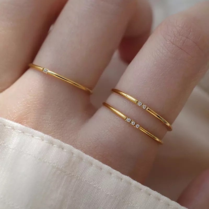 18K Gold Ring, Minimalist Diamond Engagement Ring For Woman, Dainty Gold Ring,Tiny Ring,Thin Ring, Stacking Ring,Statement Ring,Wedding Ring