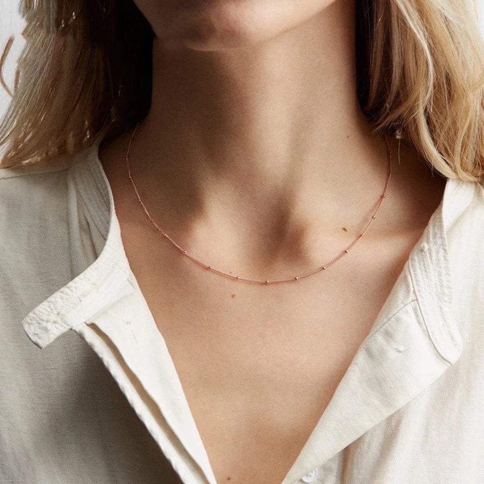 18K Gold Dainty Satellite Necklace | Beaded Necklace | Gold stainless steel necklace | Water, Tarnish Resistant Chain | gift for her