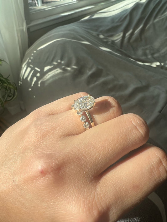 3.5 Carat Oval Crushed Ice Moissanite Solitaire Engagement Ring | D VVS, S925, 10K, 14K, 18K White, Yellow Gold | Elongated Oval Ring | Gift