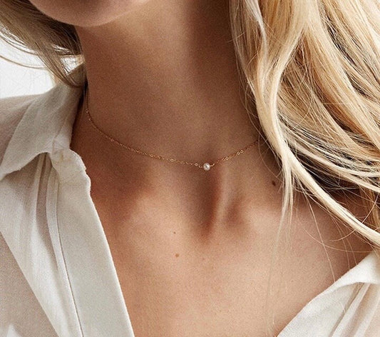 Gold Pearl Layering Chain | Thin Choker Necklace | Dainty Minimal Necklace | Bridesmaid Jewelry | Simple Pearl Chain | Bridal Necklace |Gift