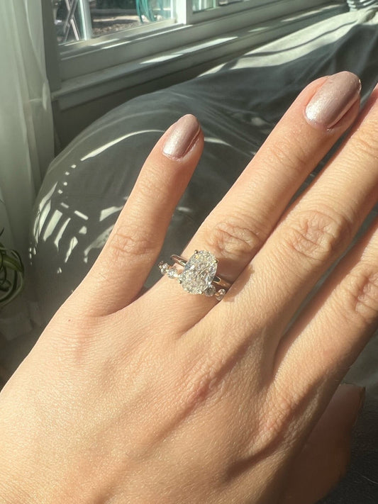 3.5 Carat Oval Crushed Ice Moissanite Solitaire Engagement Ring | D VVS, S925, 10K, 14K, 18K White, Yellow Gold | Elongated Oval Ring | Gift