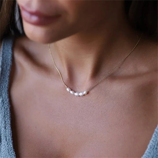 Gold Pearl Layering Necklace | Thin Necklace | Dainty Minimal Necklace | Bridesmaid Jewelry | Simple Pearl Chain | Bridal Necklace |Gift her