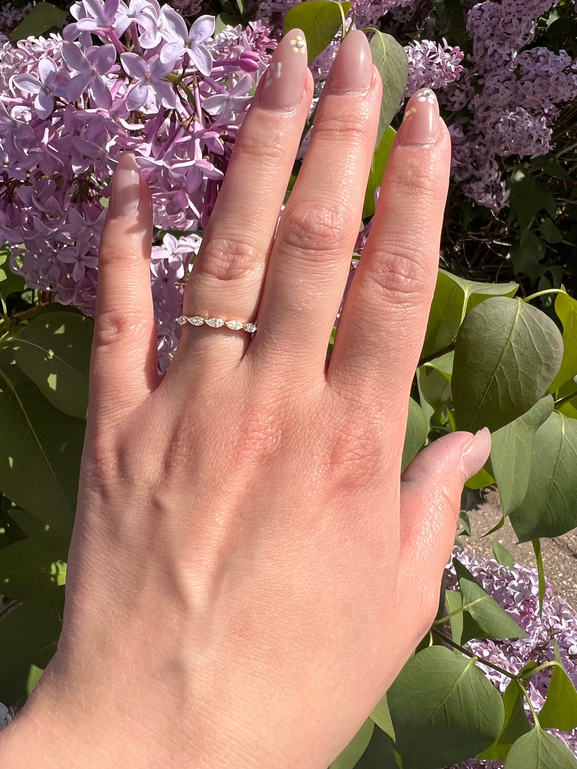 Marquise Wedding Band |Vintage Yellow Gold Stacking Band |Marquise Moissanite Half Eternity Matching Band Antique Anniversary Ring | For Her