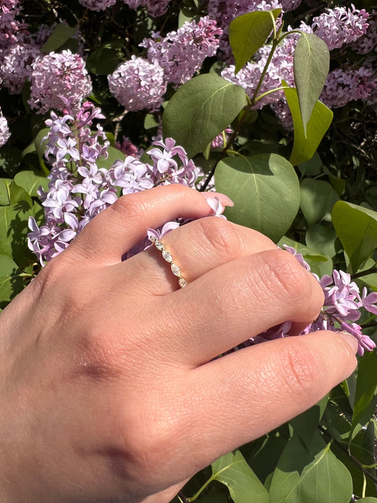 Marquise Wedding Band |Vintage Yellow Gold Stacking Band |Marquise Moissanite Half Eternity Matching Band Antique Anniversary Ring | For Her