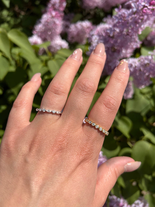 Bezel Round Moissanite Band | Eternity Stacking Ring | Bezel Wedding Ring Women | Sterling Silver .925 Round Bezel 2mm Moissanite Eternity