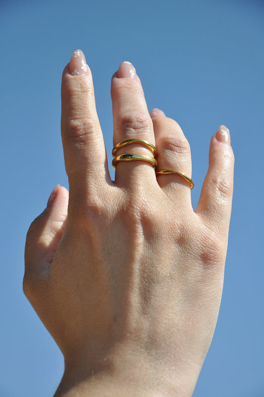 18K Gold Ring Non-tarnish Gold Ring | 18k Gold Filled Wave Rings | Irregular Shape Stacking Rings | Stainless Steel Gold
