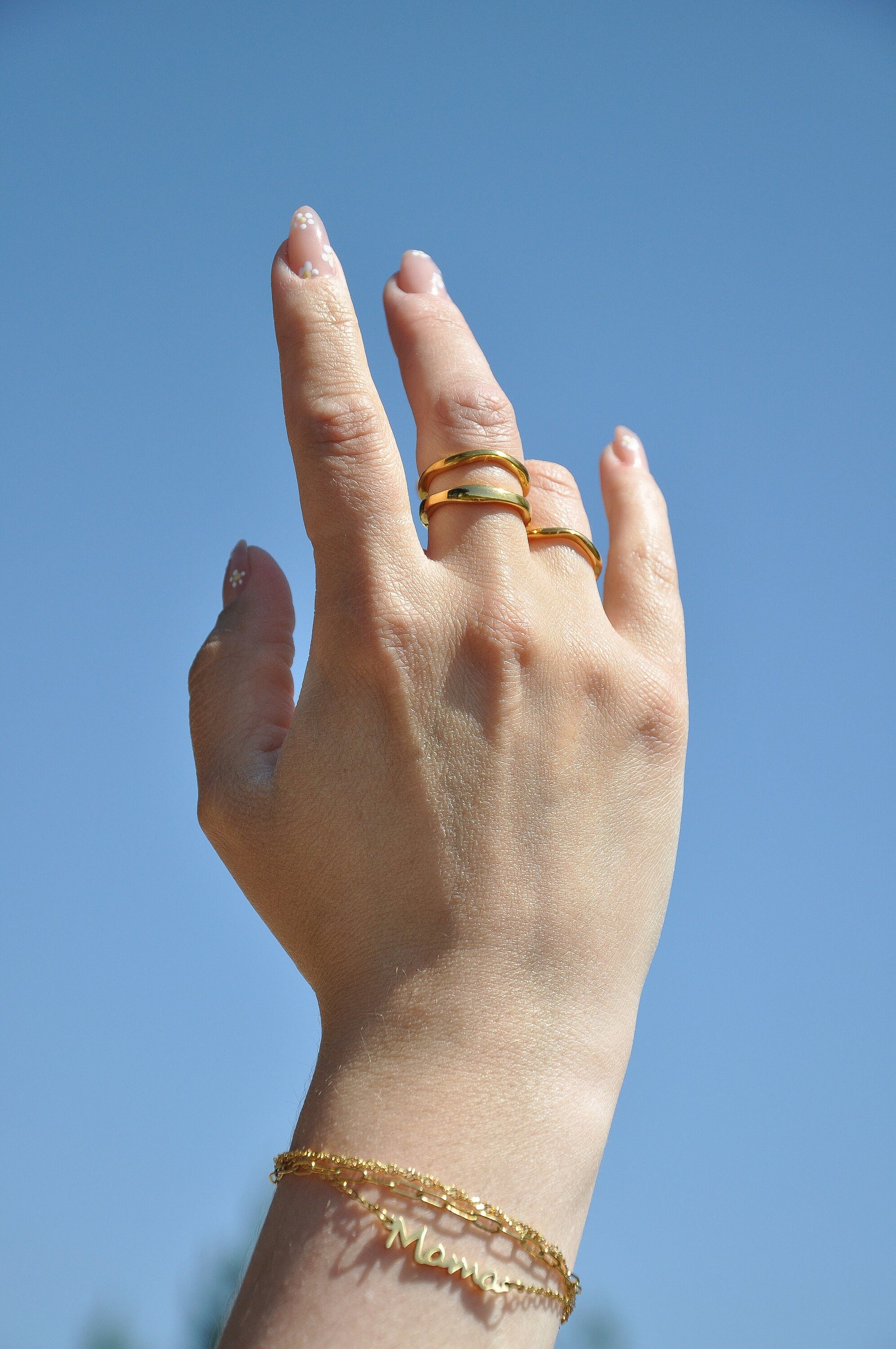18K Gold Ring Non-tarnish Gold Ring | 18k Gold Filled Wave Rings | Irregular Shape Stacking Rings | Stainless Steel Gold